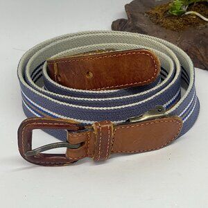 Franck Michel Men's Stripe Elastic Stretchable Web Belt - Gray - Size 44"